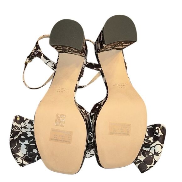Kate Spade Black & White Print Ankle Strap Block Heel Bow Sandals(Size 11B) - Picture 4 of 10